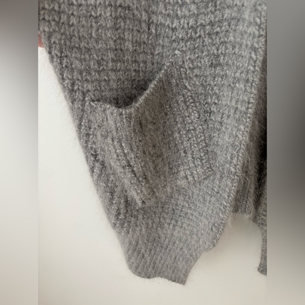 Wool Blend Cardigan Coat With Removable Mongolian Fur Collar Gray Size L - Picture 5 of 13